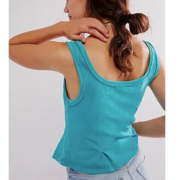 NWOT FREE PEOPLE WOMENS ROLLER TANK TOP TEAL NIGERIA RIVER SIZE LARGE PEPLUM - Picture 2 of 7